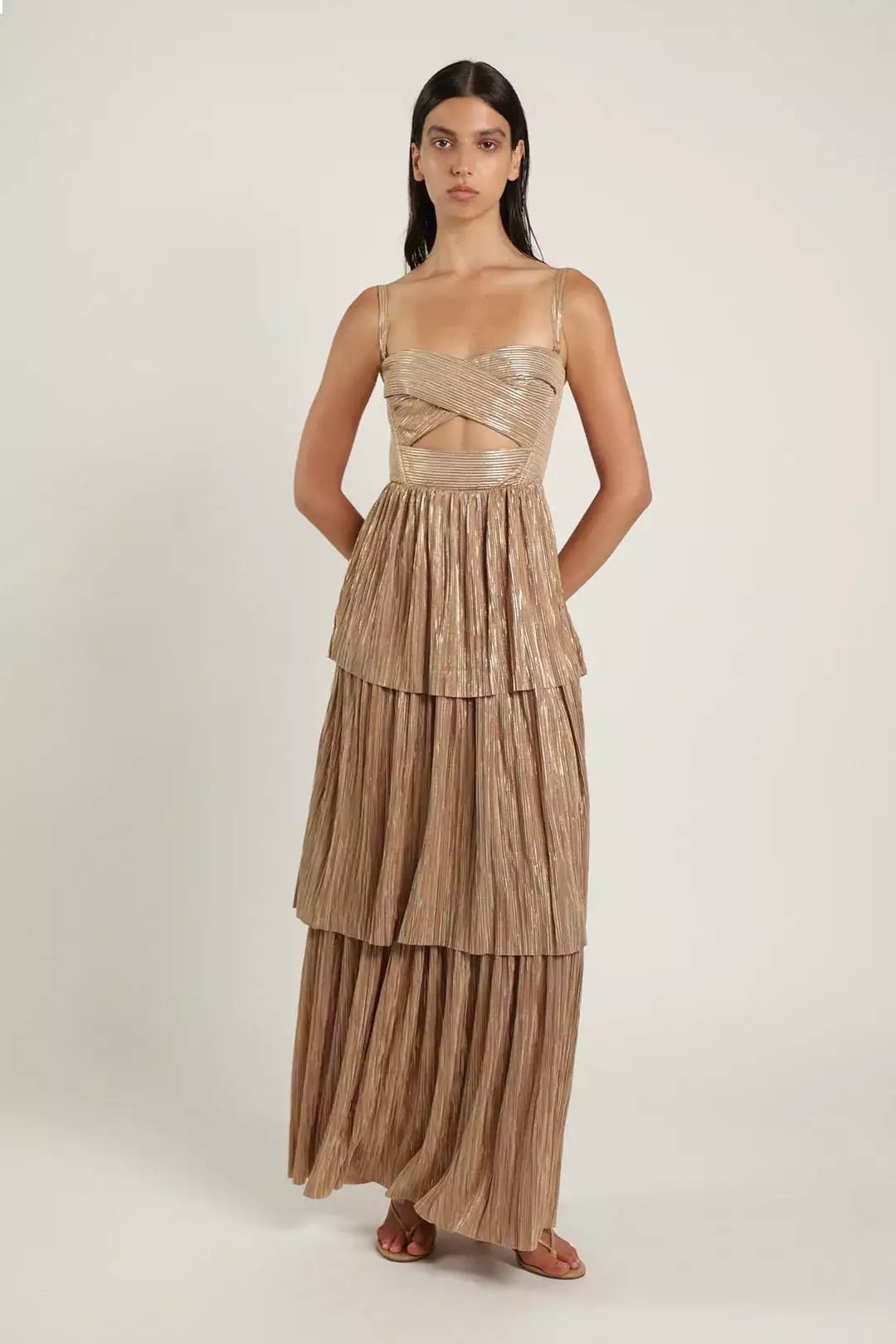 Kyra Metallic Tiered Maxi Dress