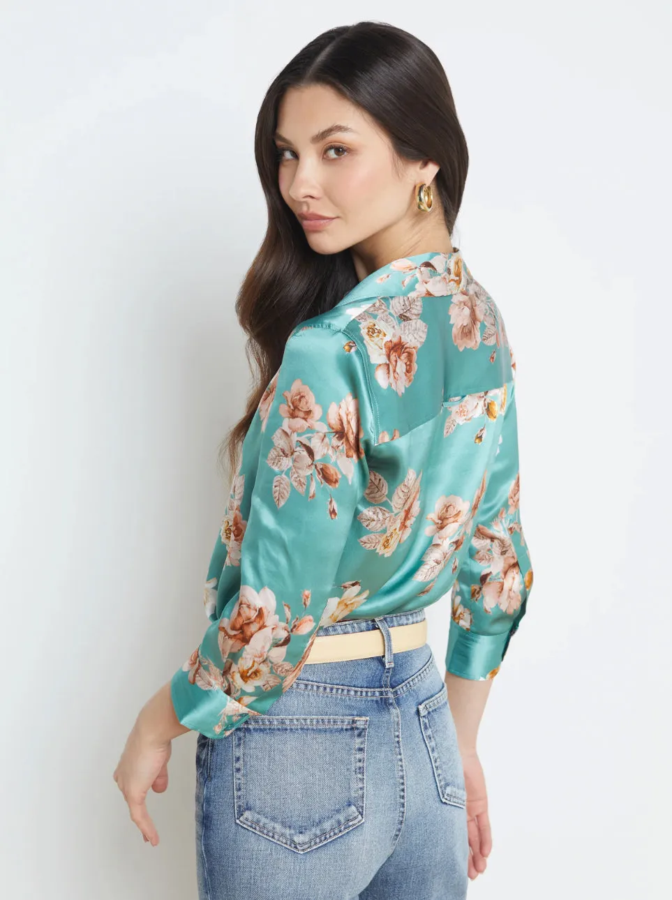 L’agence - Dani Blouse - Green Jasper Multi Tonal Rose Floral