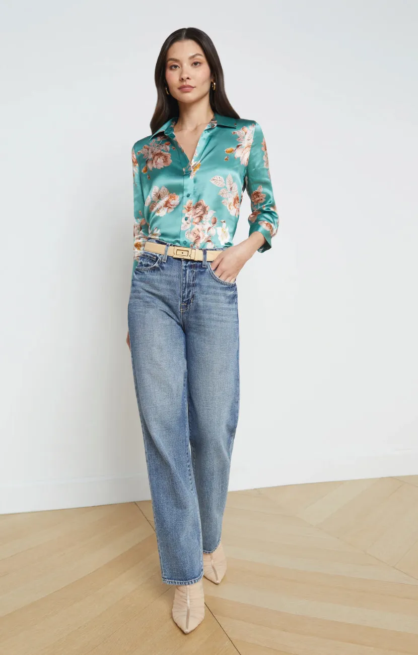 L’agence - Dani Blouse - Green Jasper Multi Tonal Rose Floral