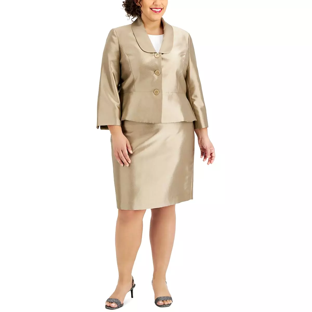 Le Suit Womens Plus Three Button Business Skirt Suit