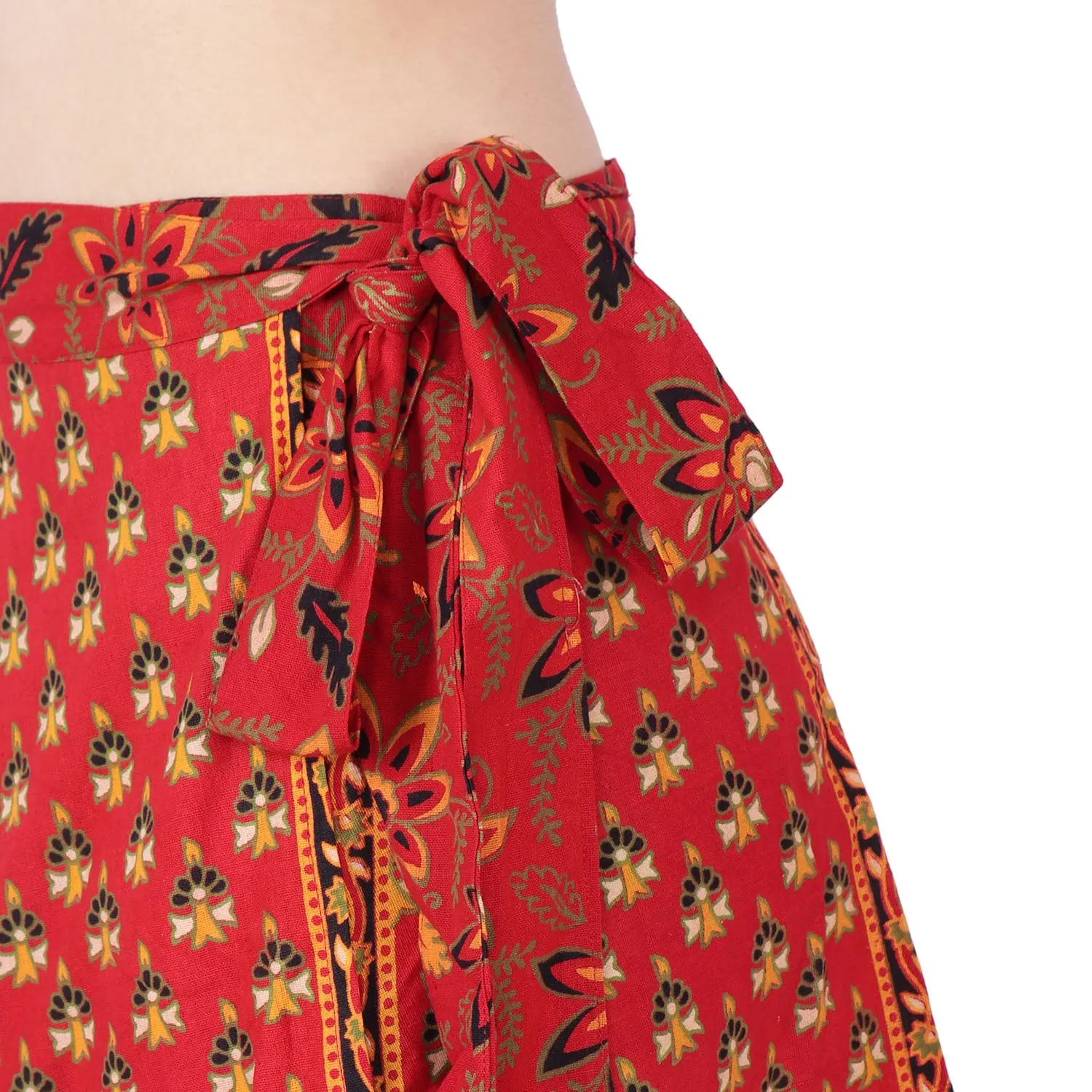 Long Printed Wrap Around Cotton Women's Indian Skirt (Red, One Size)