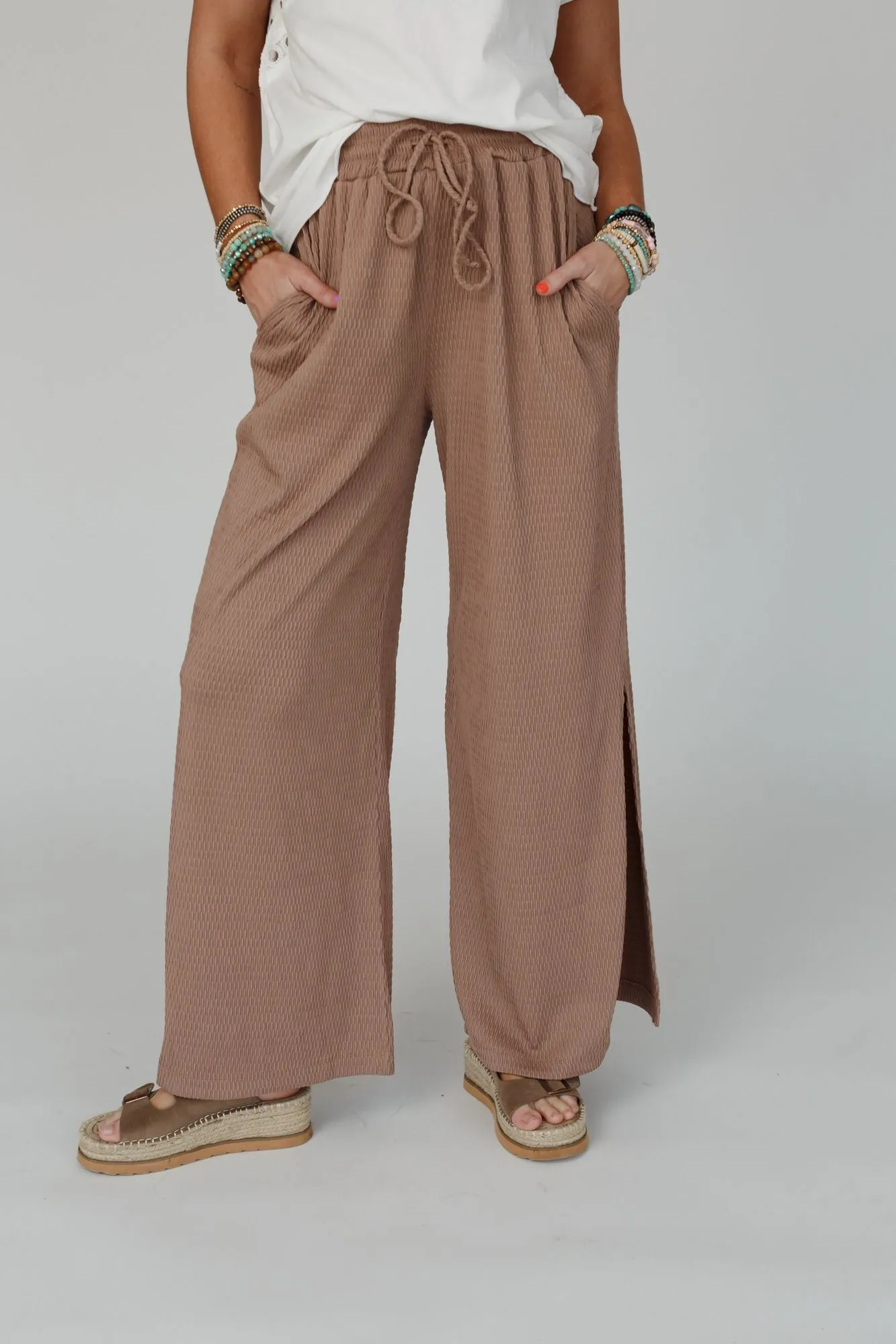 Loving Thoughts Textured Wide Leg Pants - Mocha