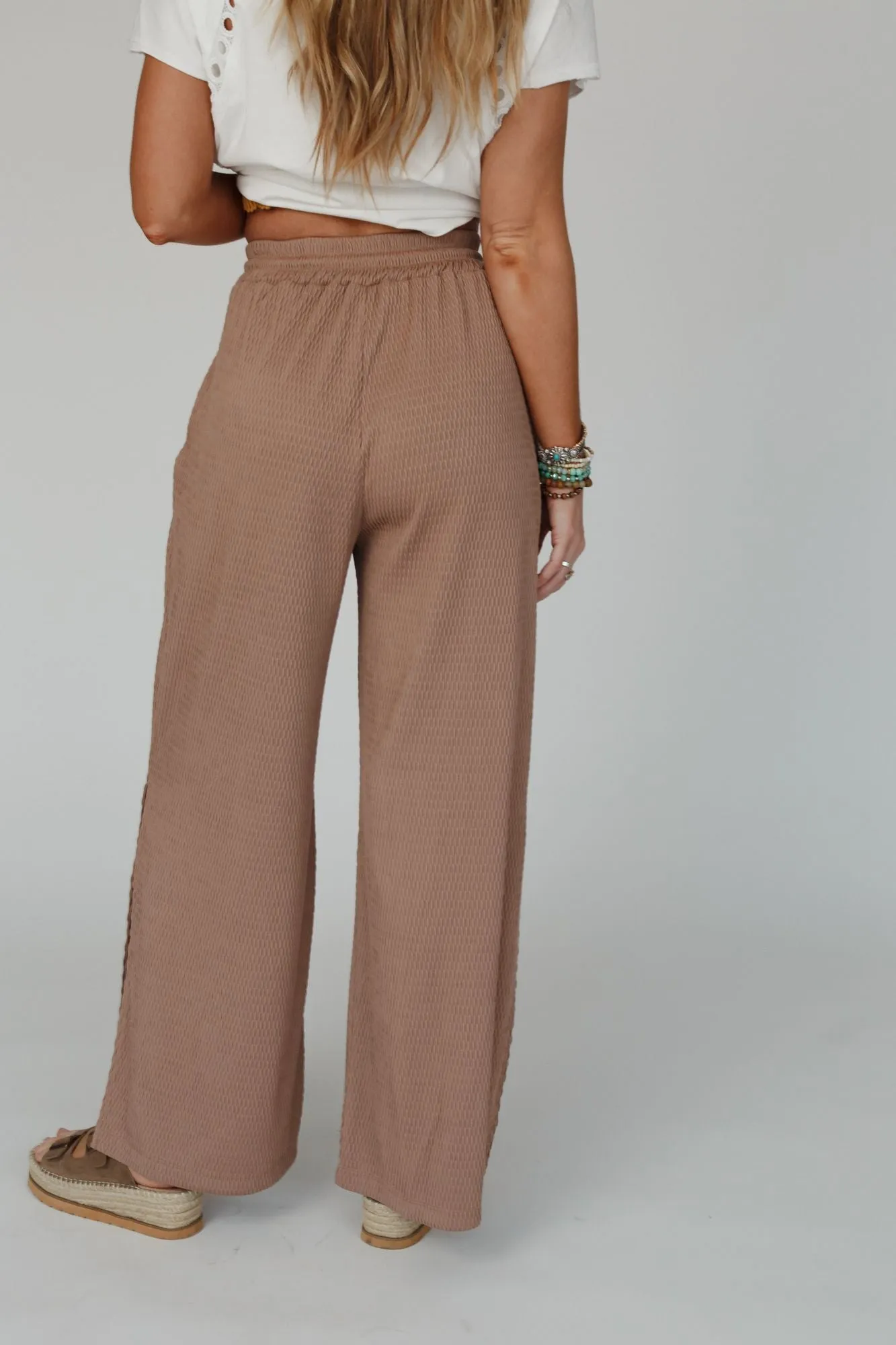 Loving Thoughts Textured Wide Leg Pants - Mocha