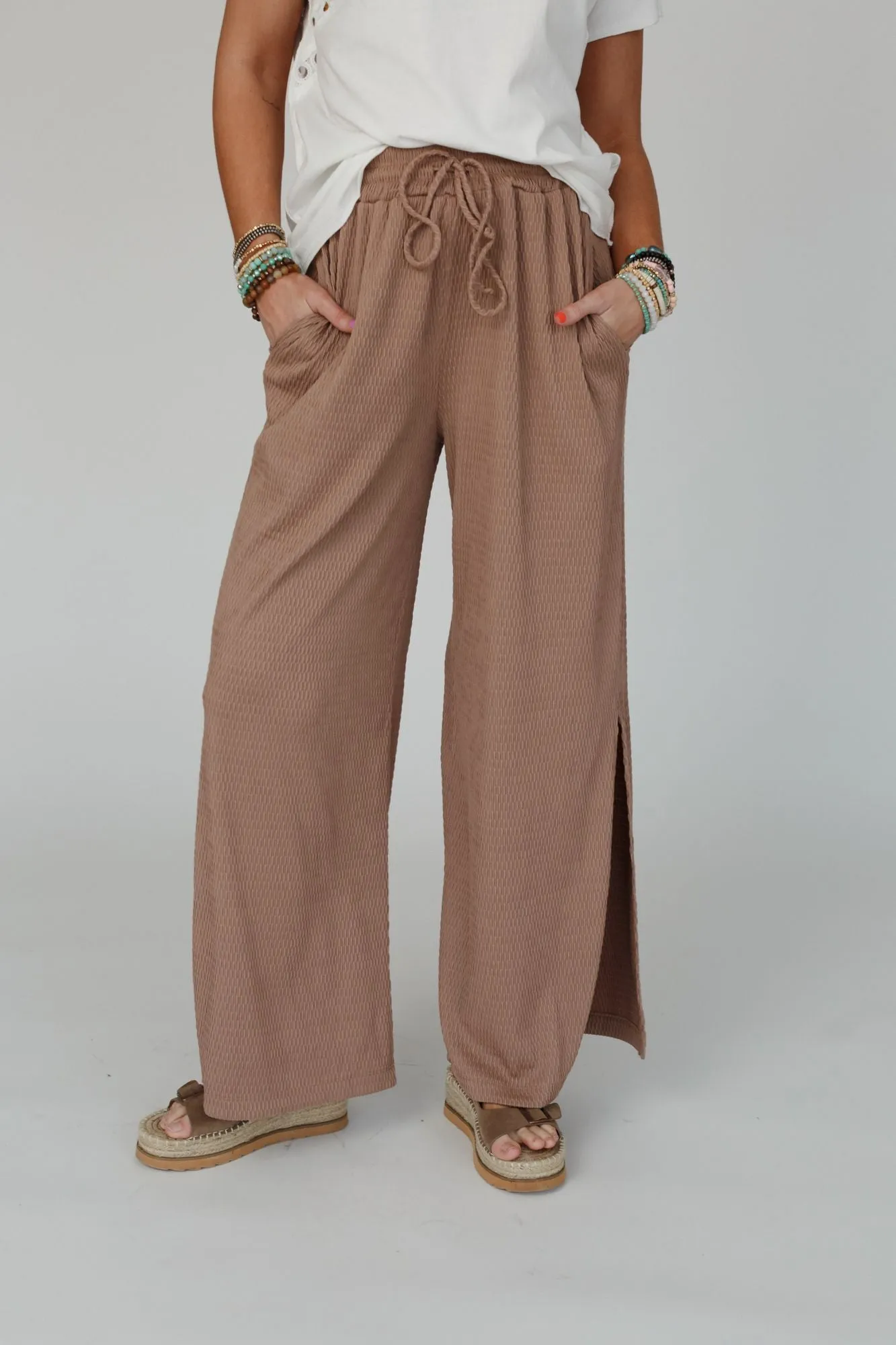 Loving Thoughts Textured Wide Leg Pants - Mocha