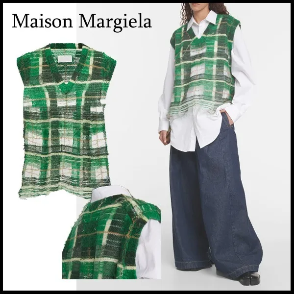 Maison Margiela  |Other Plaid Patterns Casual Style Unisex Wool V-Neck