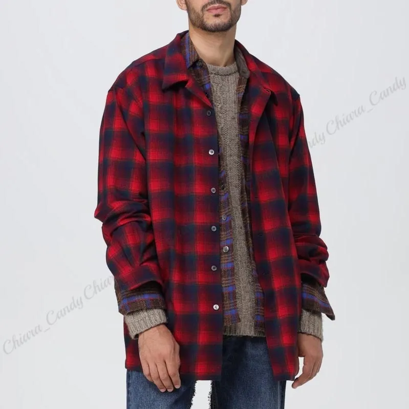 Maison Margiela  |Other Plaid Patterns Wool Street Style Long Sleeves