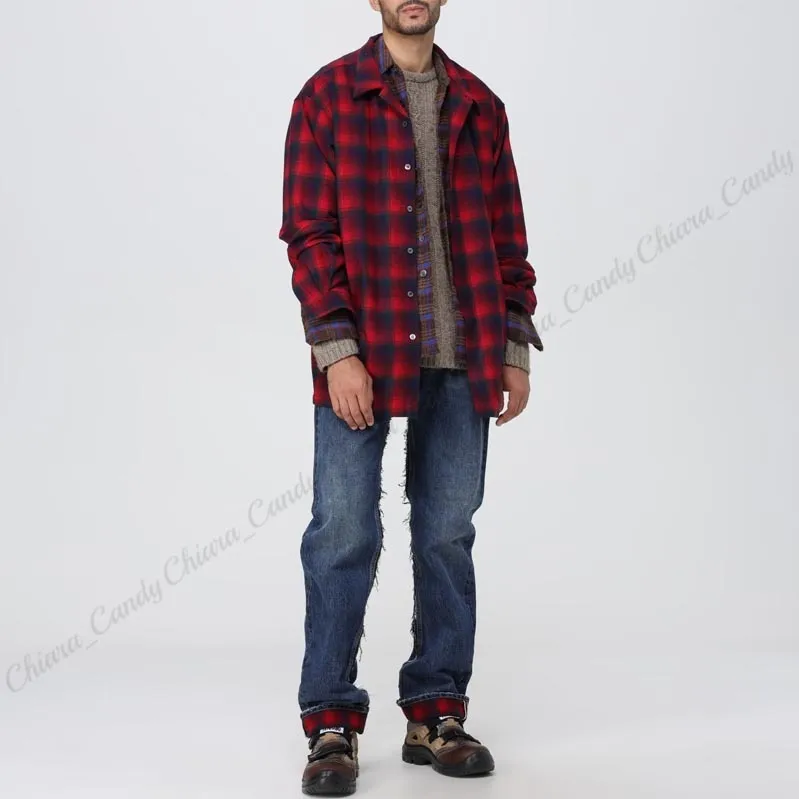 Maison Margiela  |Other Plaid Patterns Wool Street Style Long Sleeves