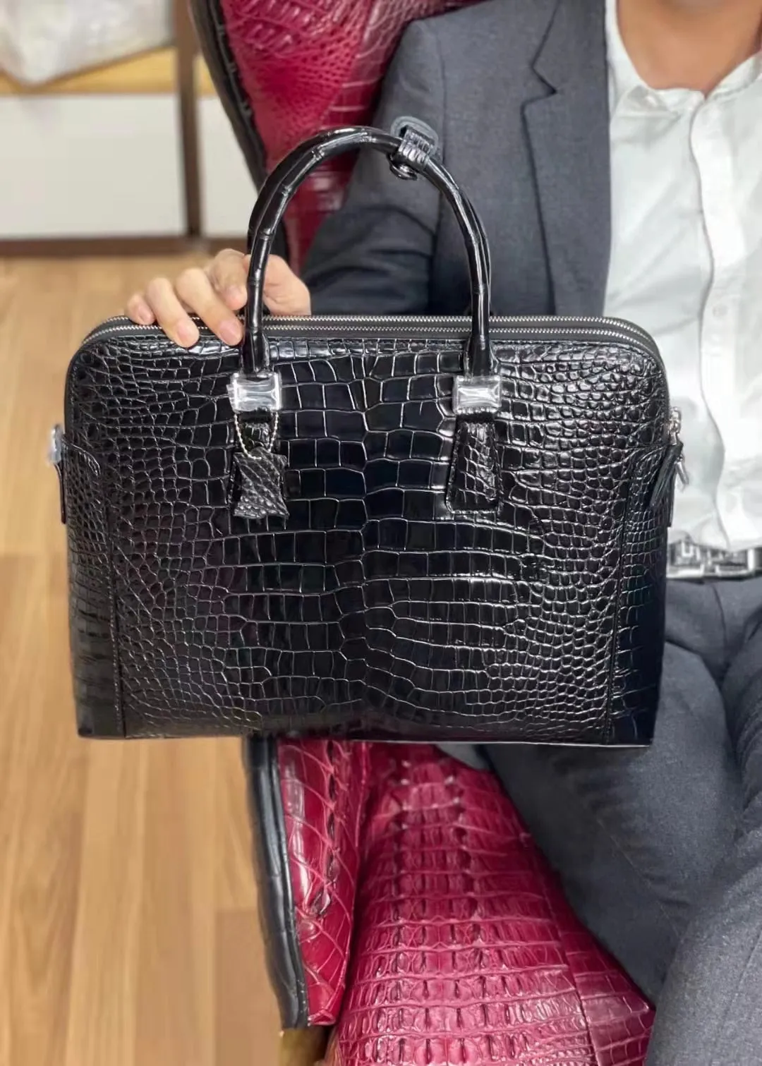 Men's Luxury Crocodile Pattern Leather Office Business Briefcase Handbag