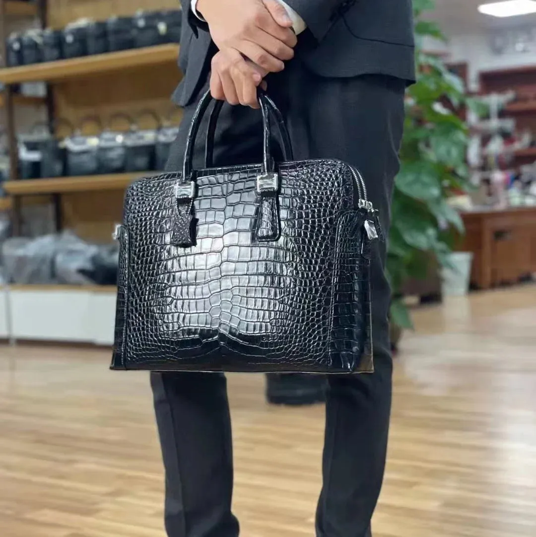 Men's Luxury Crocodile Pattern Leather Office Business Briefcase Handbag