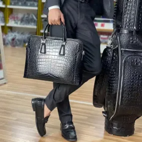 Men's Luxury Crocodile Pattern Leather Office Business Briefcase Handbag