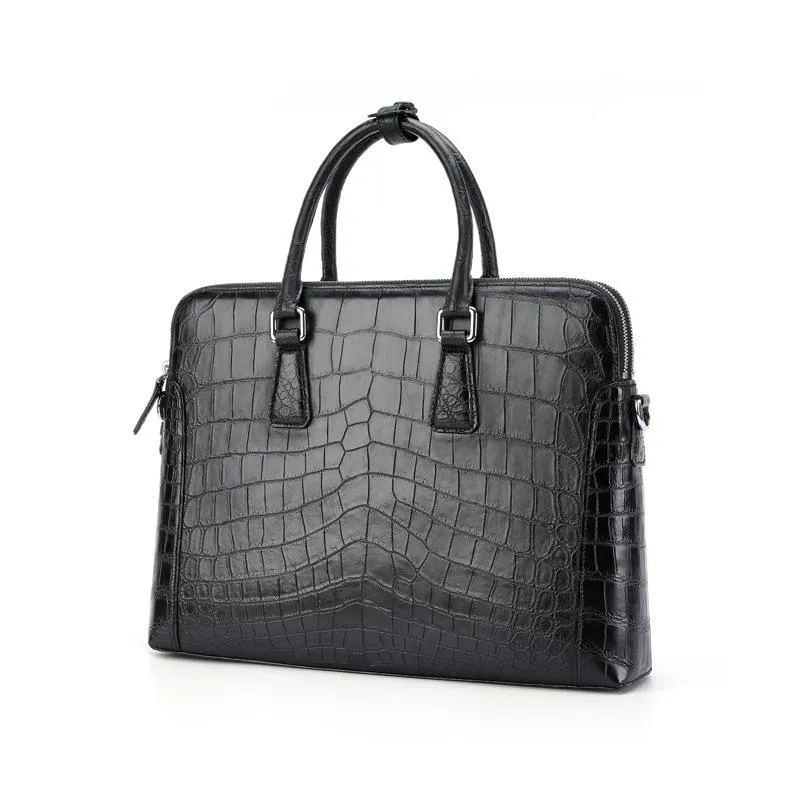 Men's Luxury Crocodile Pattern Leather Office Business Briefcase Handbag