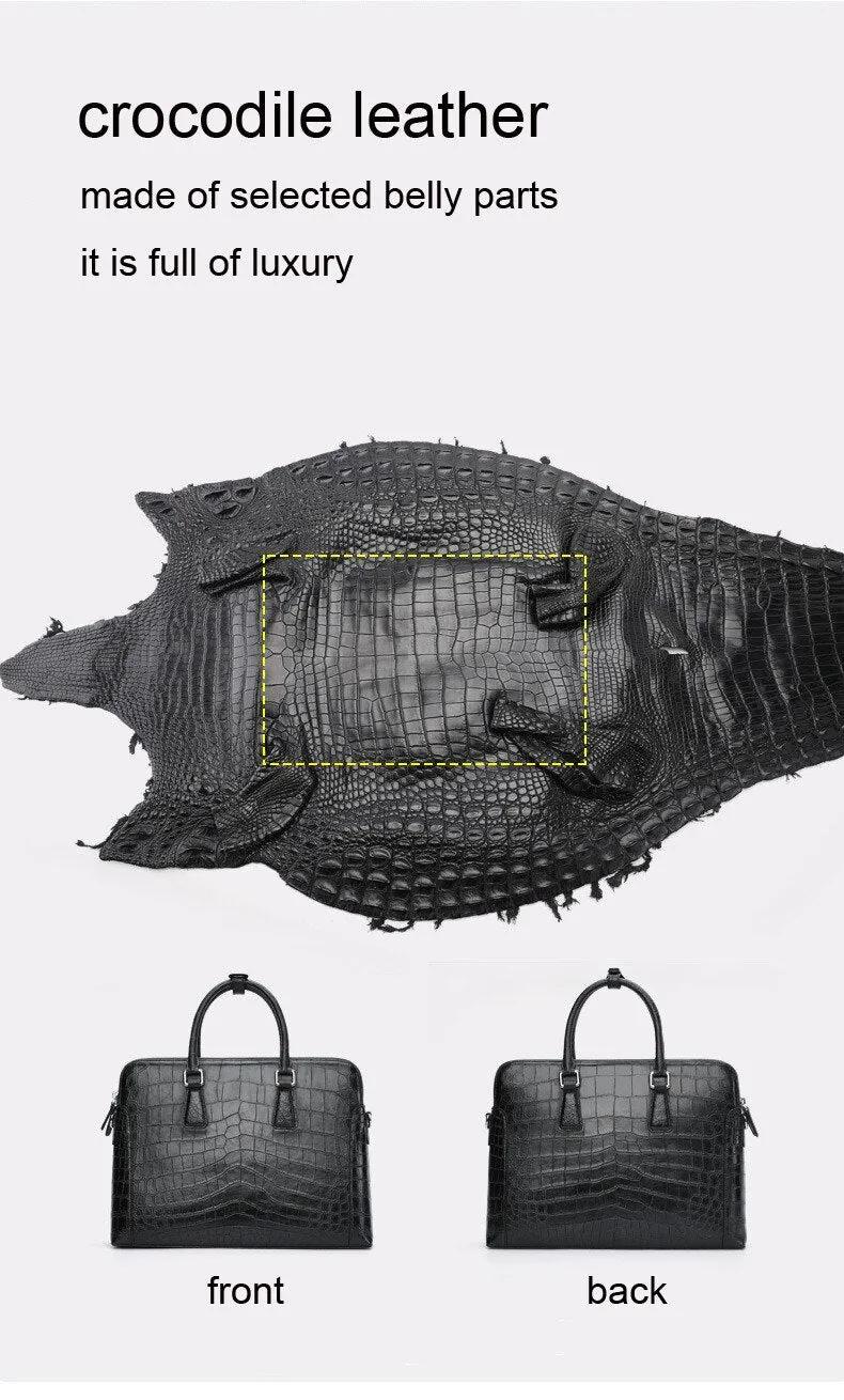 Men's Luxury Crocodile Pattern Leather Office Business Briefcase Handbag