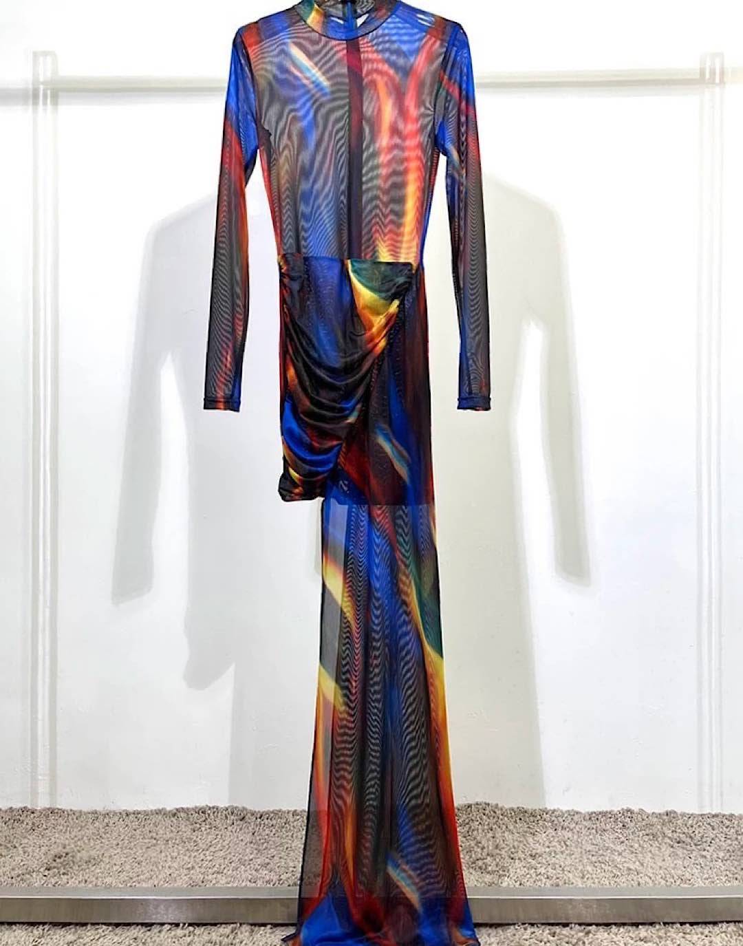 Mesh Flame Asymmetrical Dress