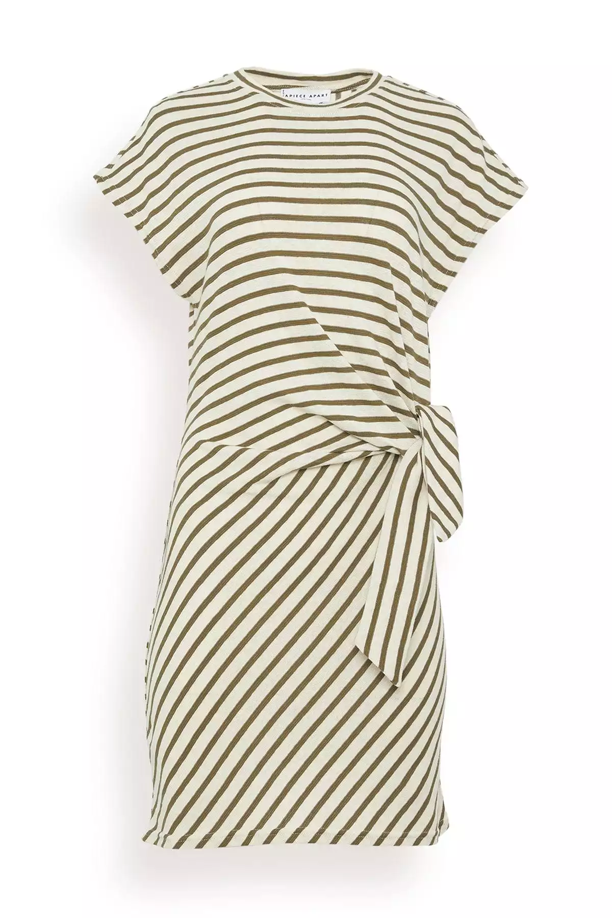 Nina Cinched Mini Dress in Cream and Olive Stripe