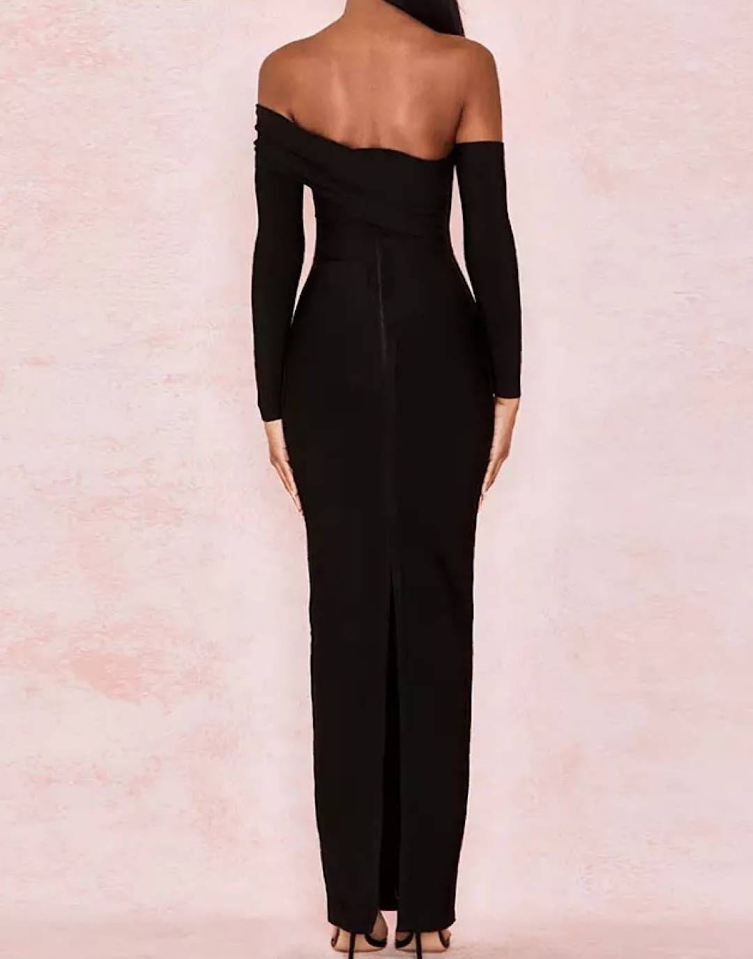 Off Shoulder Black Bodycon Long Dress