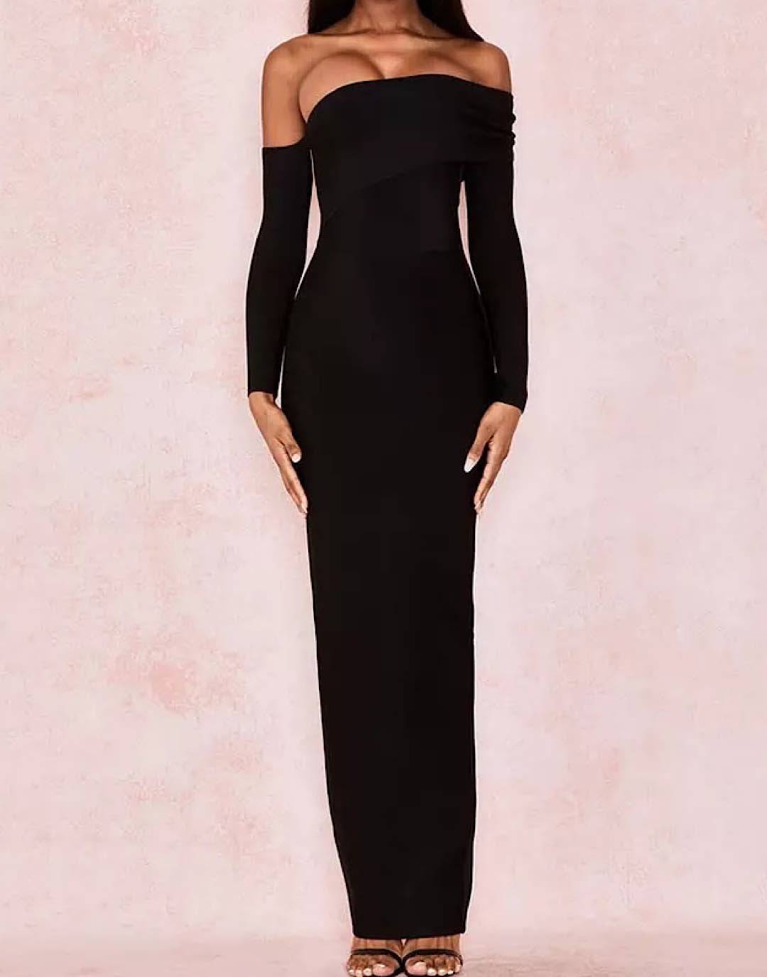 Off Shoulder Black Bodycon Long Dress