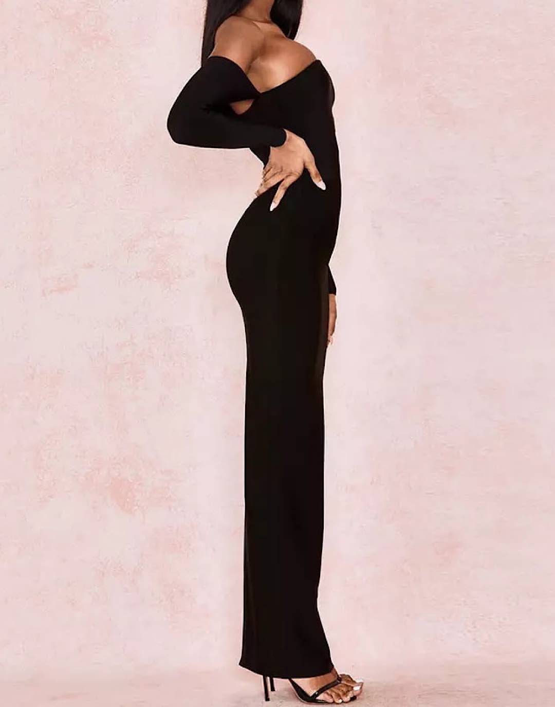 Off Shoulder Black Bodycon Long Dress