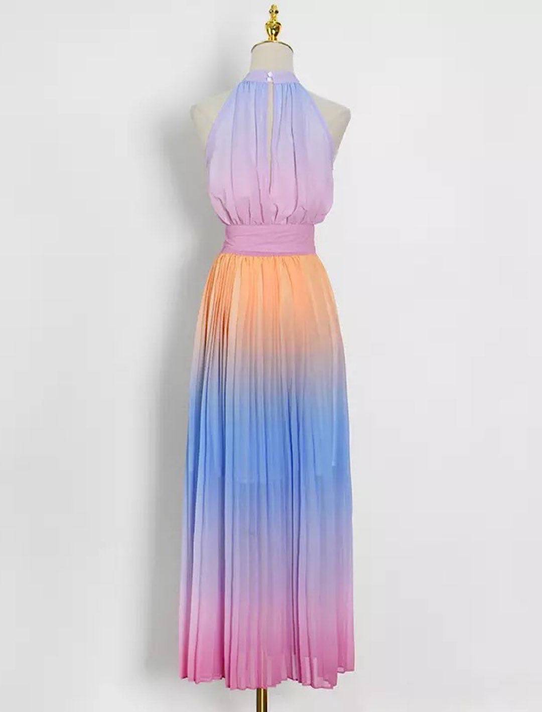 Ombré Colored Pleated Long Dress