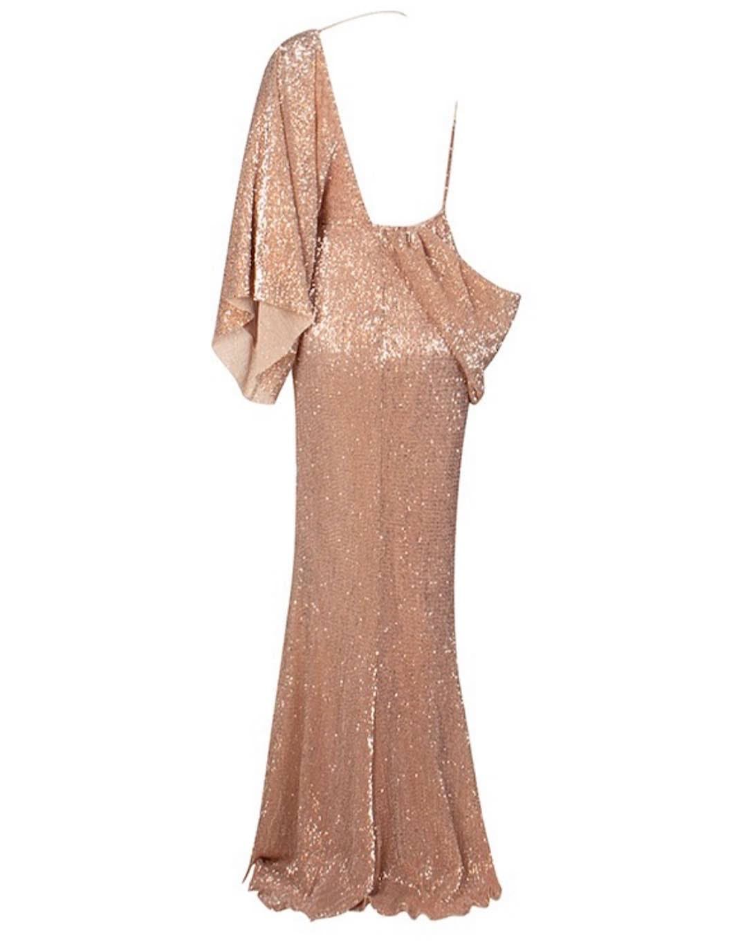 One Sleeve V Neck High Slit Sequin Dress