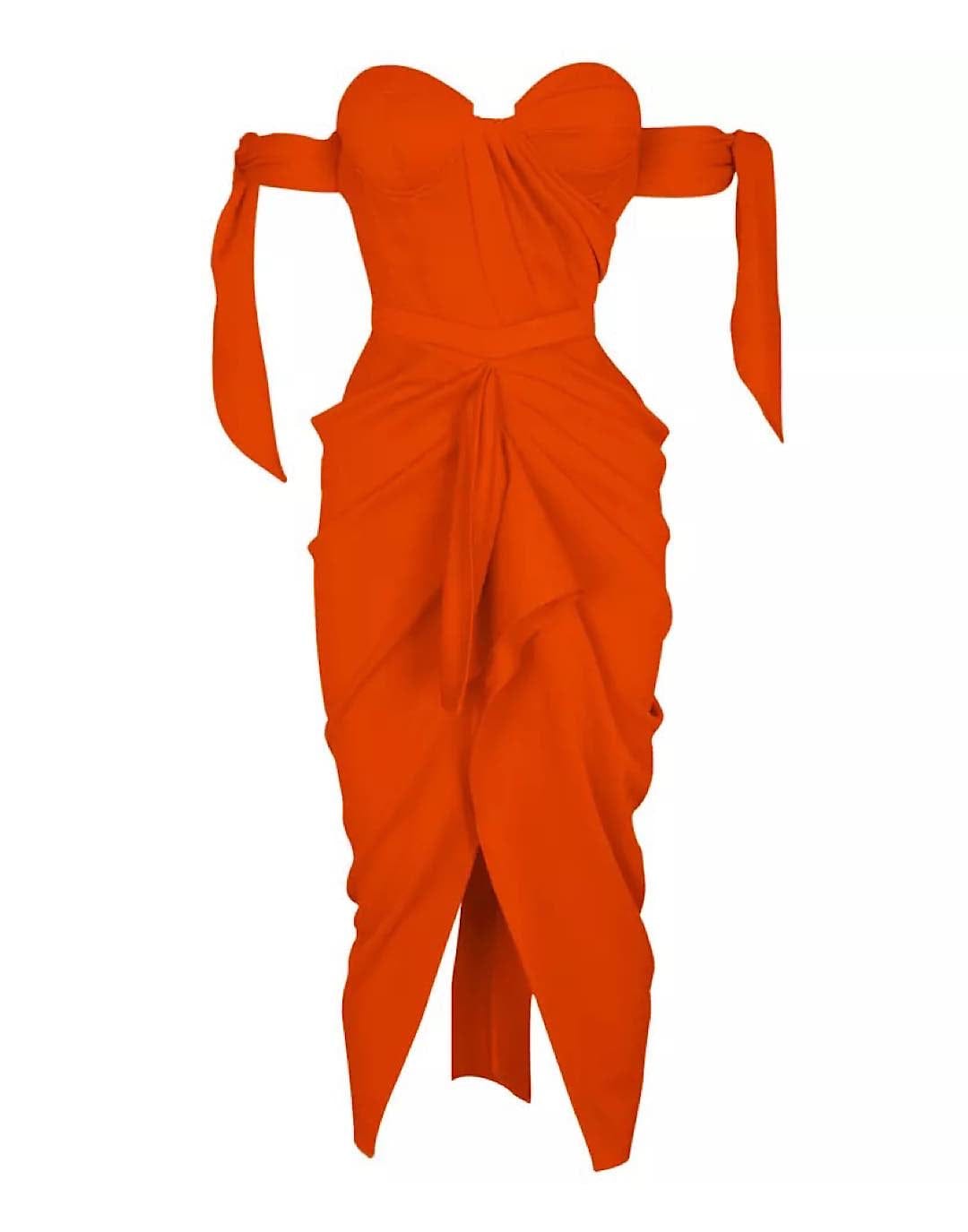 Orange Bodycon Draped Asymmetrical Dress