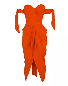 Orange Bodycon Draped Asymmetrical Dress