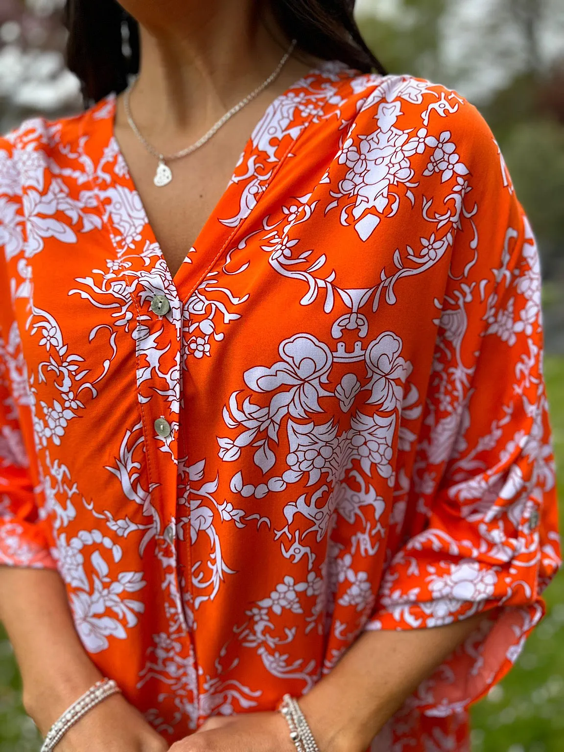 Orange Botanical Print Blouse Sasha