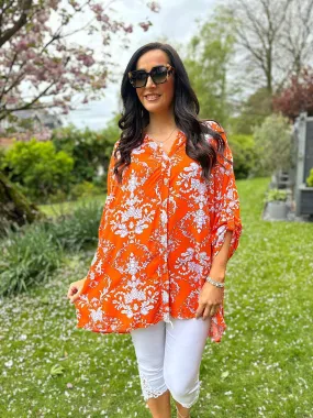 Orange Botanical Print Blouse Sasha