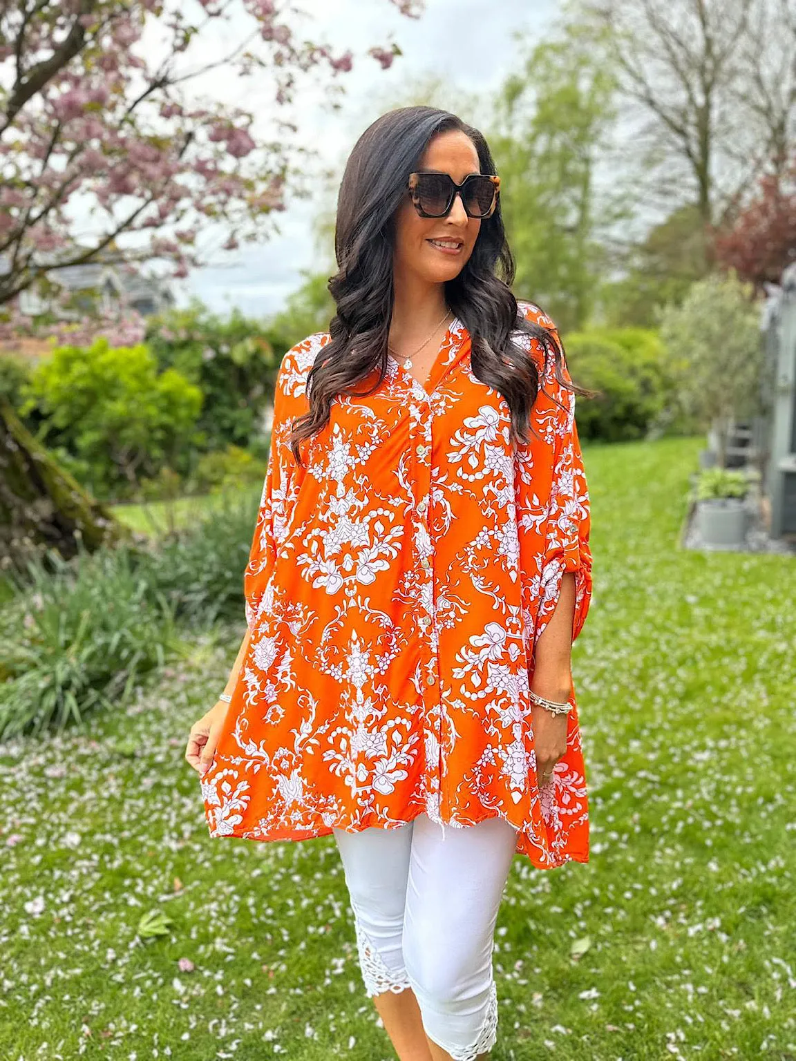 Orange Botanical Print Blouse Sasha