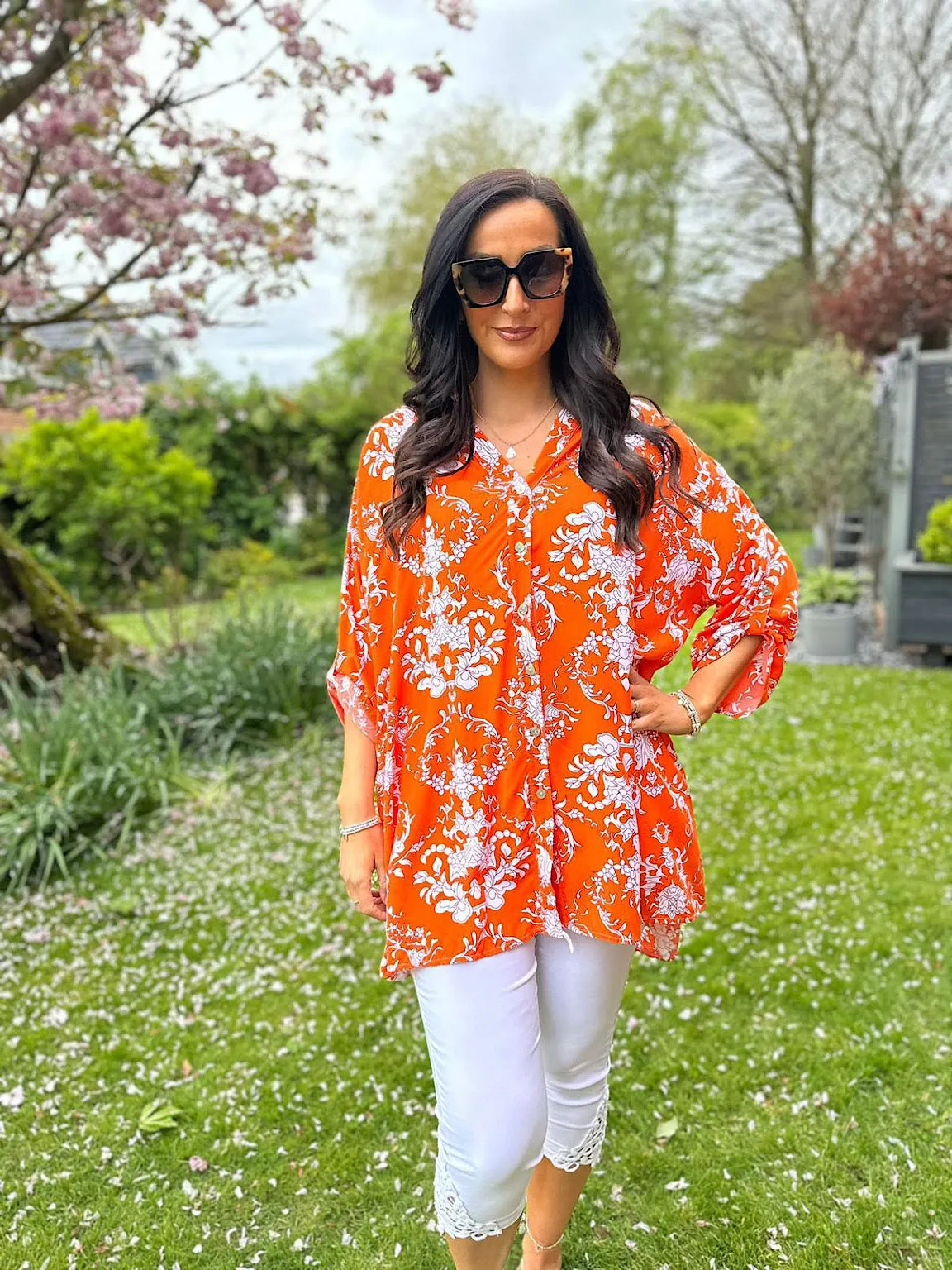 Orange Botanical Print Blouse Sasha