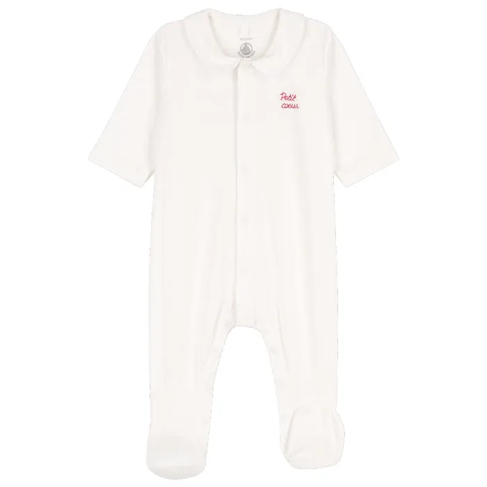 Petit Bateau Baby Collared Pyjamas With Embroidery White