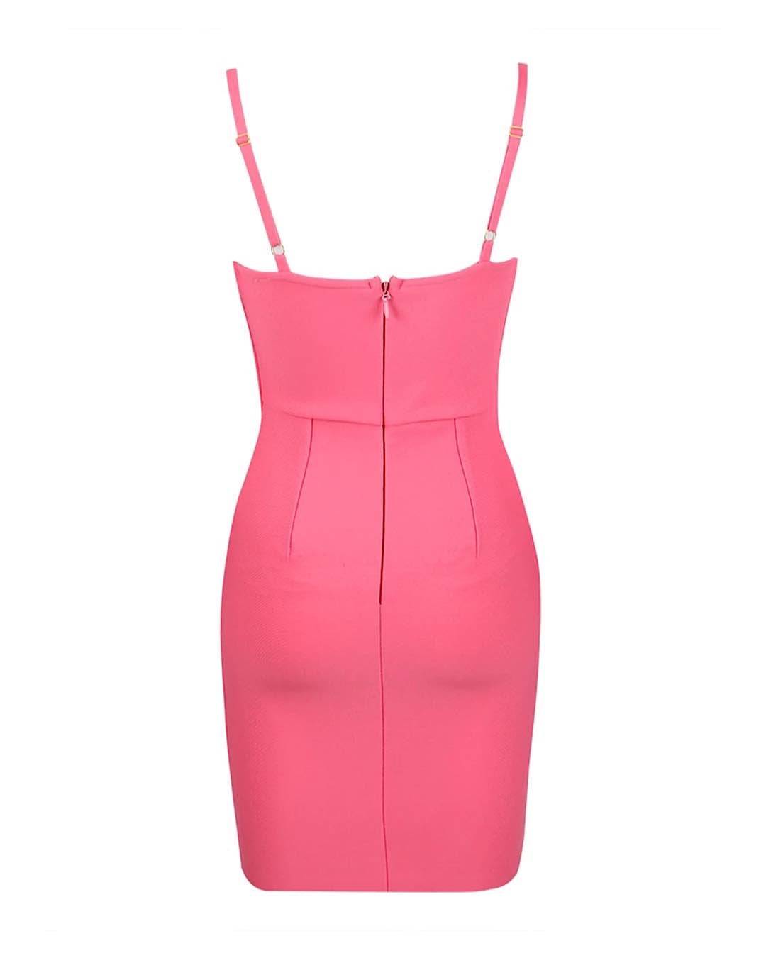 Pink Gold Trim Knitted Bandage Dress