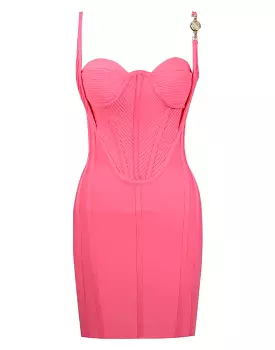 Pink Gold Trim Knitted Bandage Dress