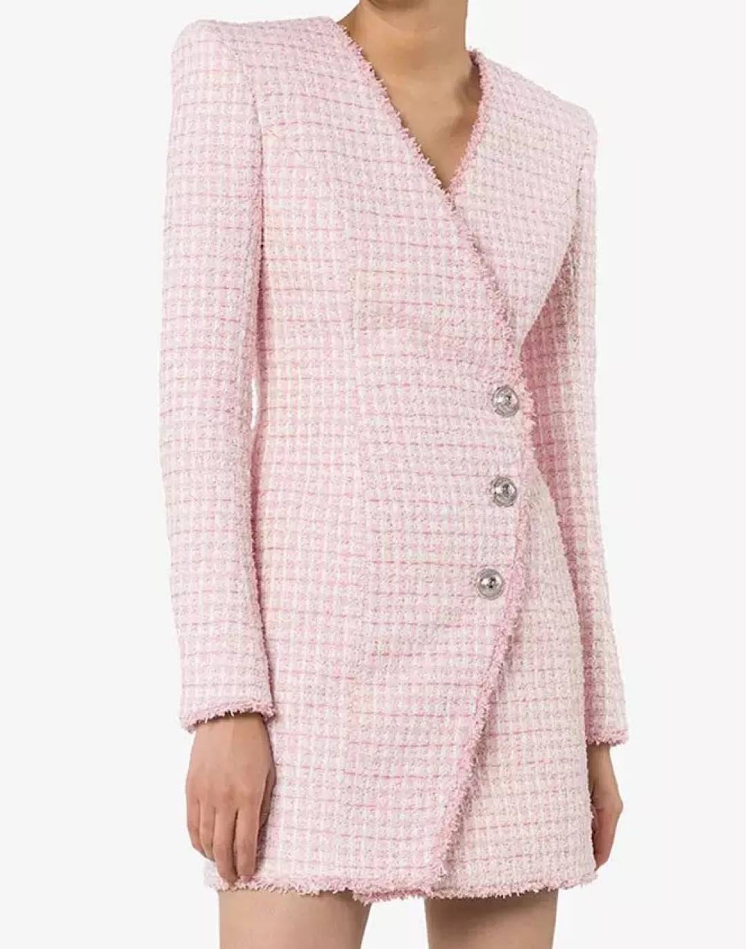 Pink Plaid Tweed Short Dress