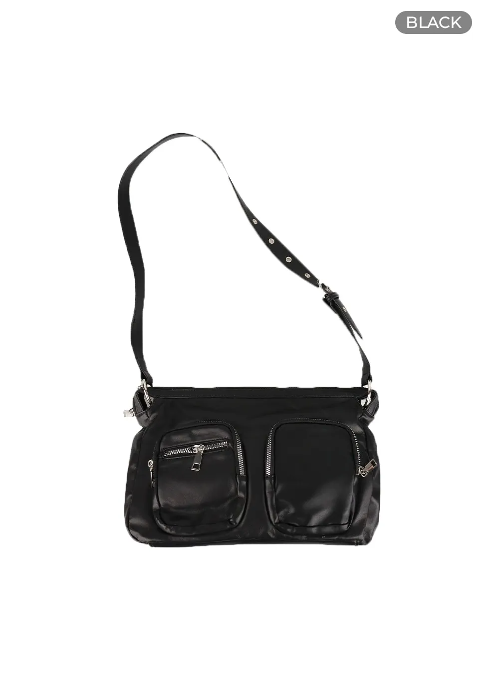 Pocket Faux Leather Adjustable Strap Shoulder Bag OM420