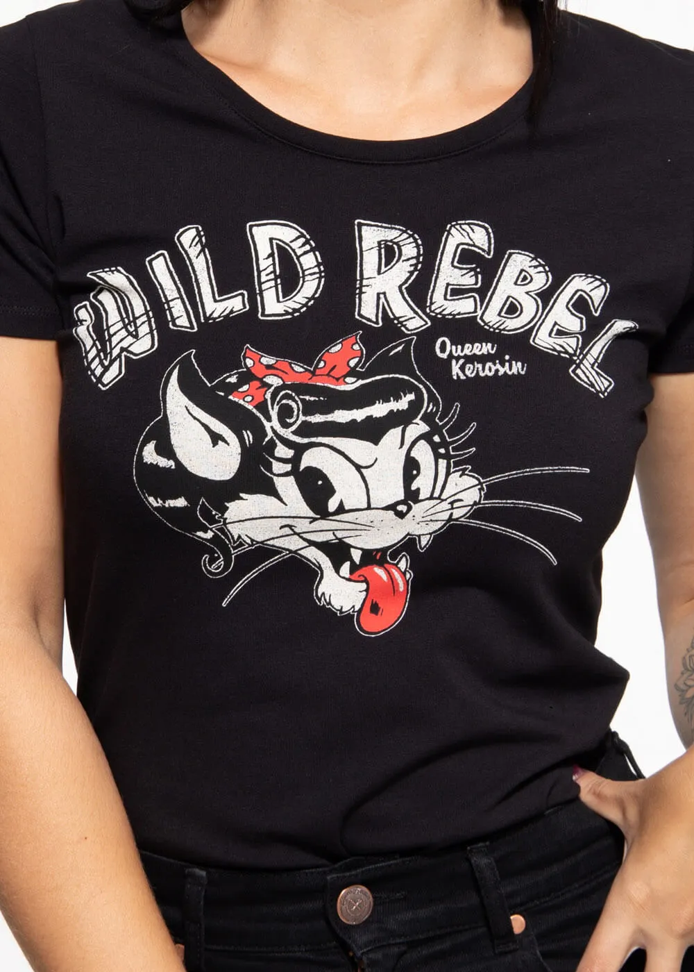 Queen Kerosin Wild Rebel Girly T-Shirt Black