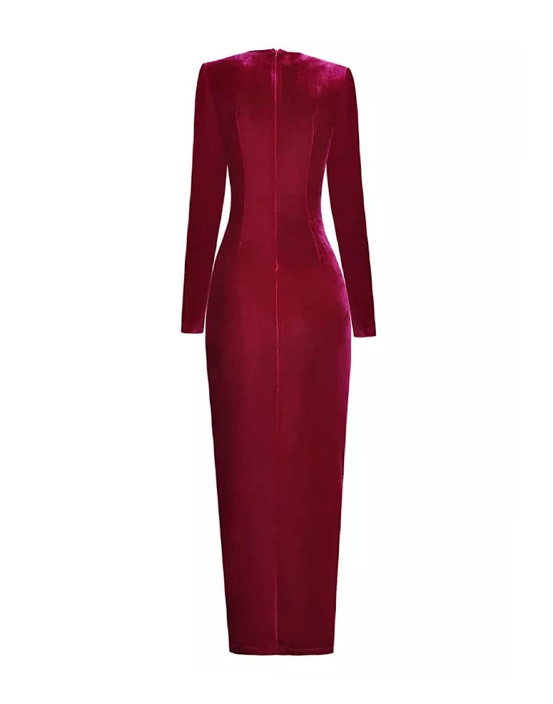 Red Velvet Ruched Long Dress