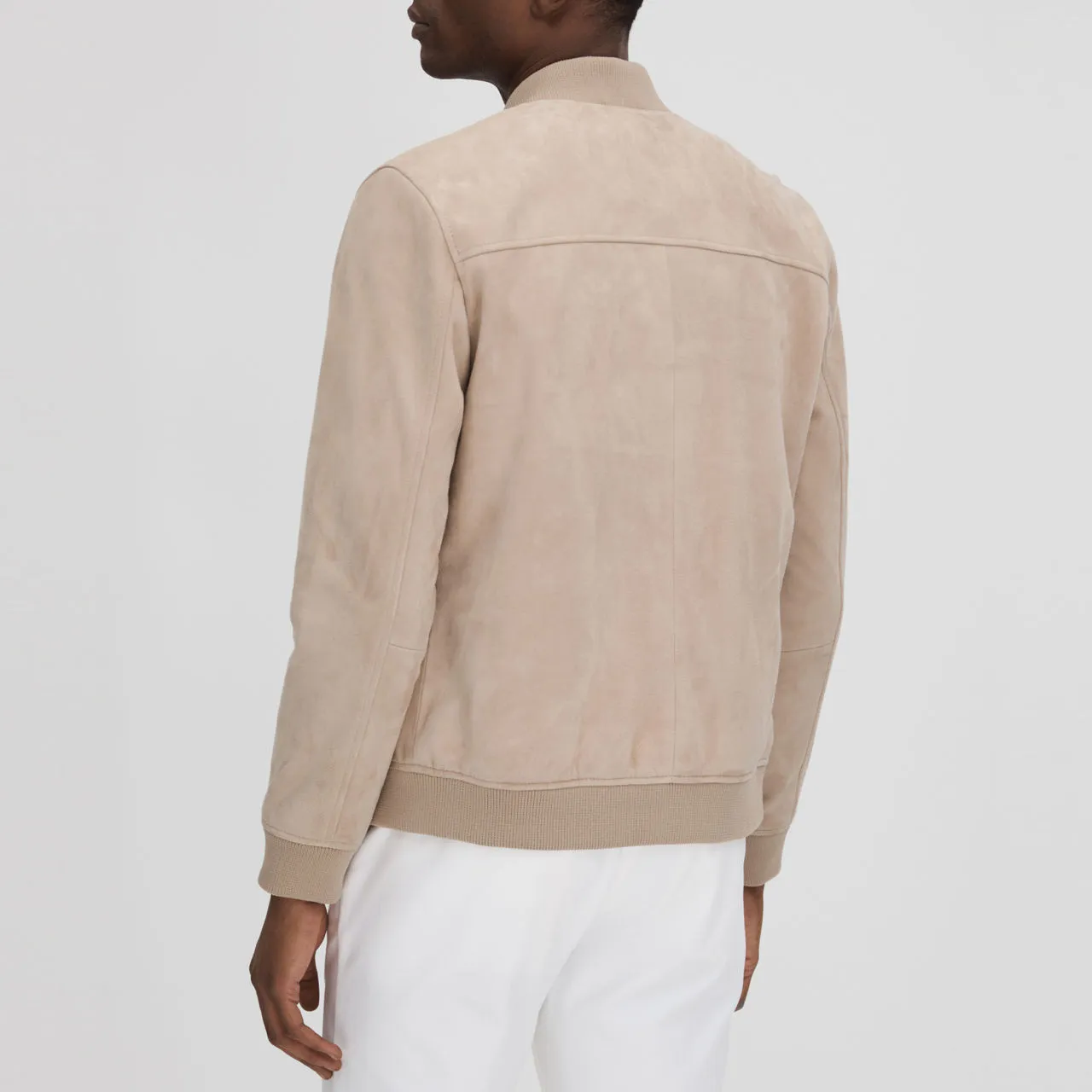 REISS Dilan Suede Bomber Jacket - Beige