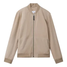 REISS Dilan Suede Bomber Jacket - Beige