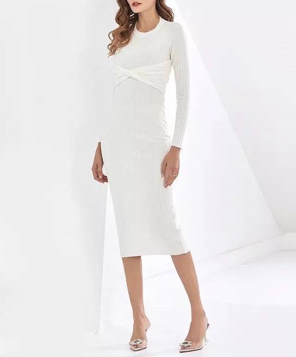 Ribbed Knit Slim Dress With Back Cleavage