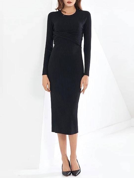 Ribbed Knit Slim Dress With Back Cleavage