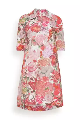 Short Sleeve Collared Dress in Pink Clematis