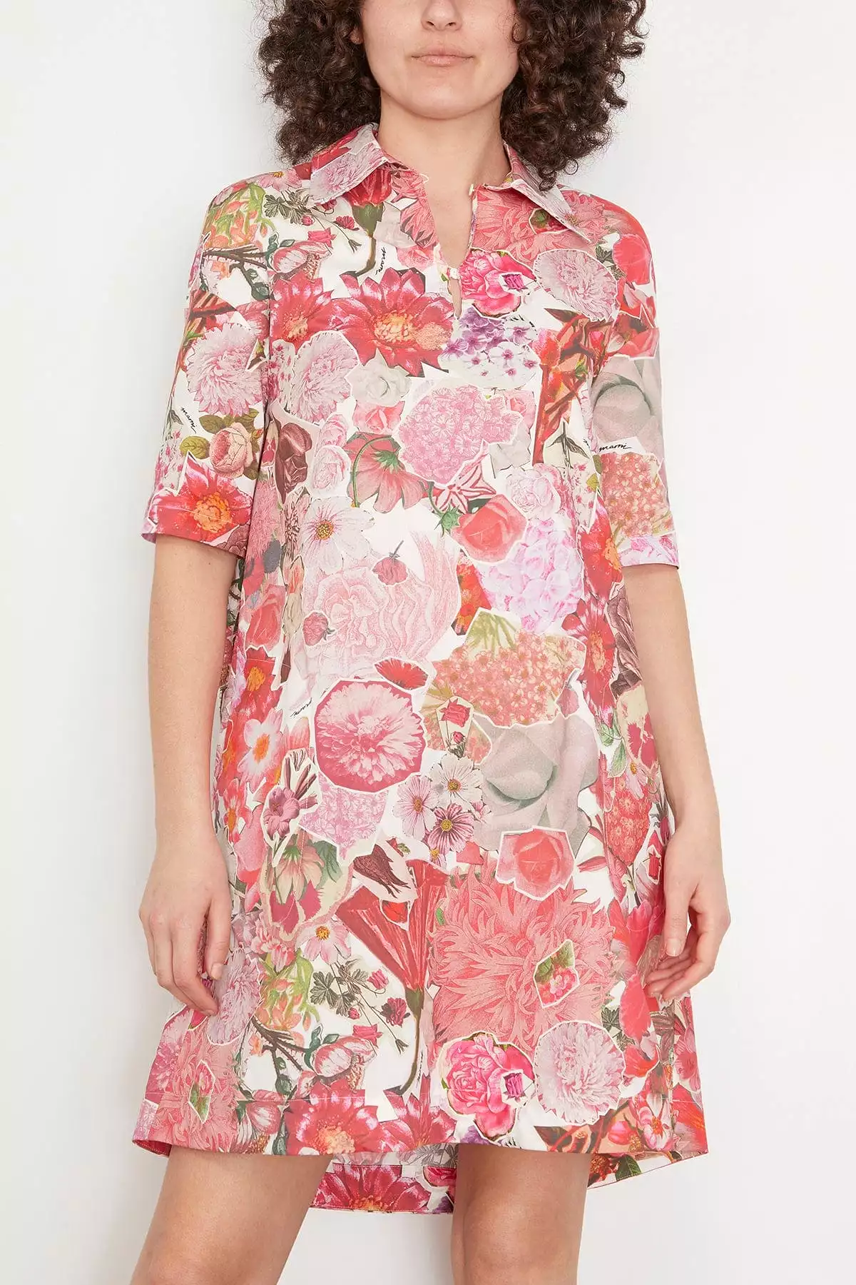 Short Sleeve Collared Dress in Pink Clematis