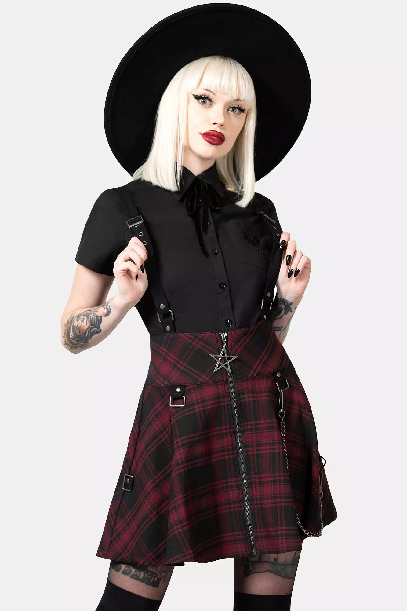 Study Hell Suspender Skirt [CRIMSON]