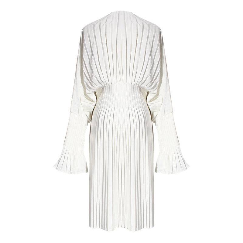 White Pleated Midi Flared Dress