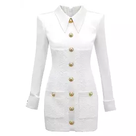 White Tweed Gold Buttoned Dress