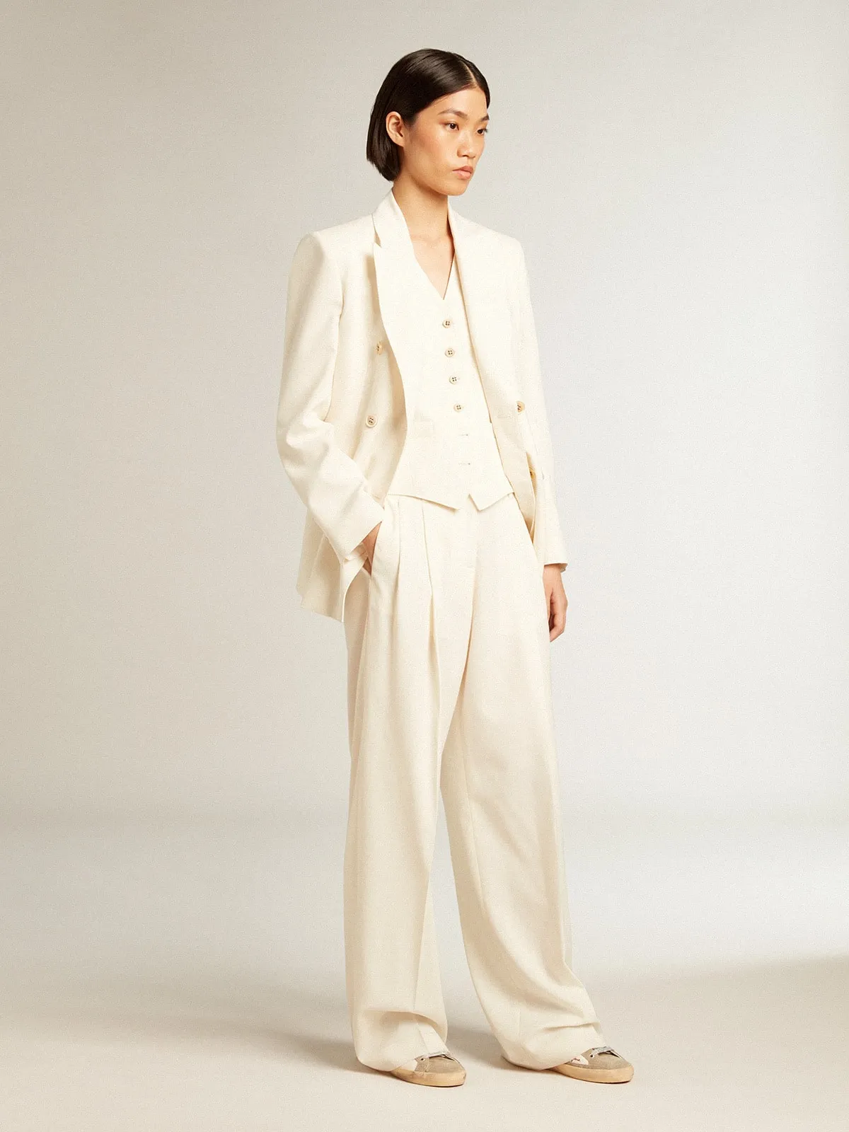 Women’s aged white double-breasted blazer