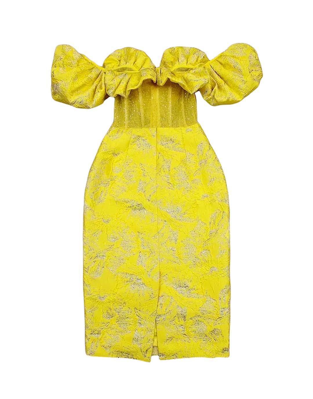 Yellow Knitted Jacquard Bandage Dress