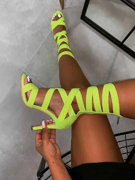 Yellow Stappy Stiletto Sandals