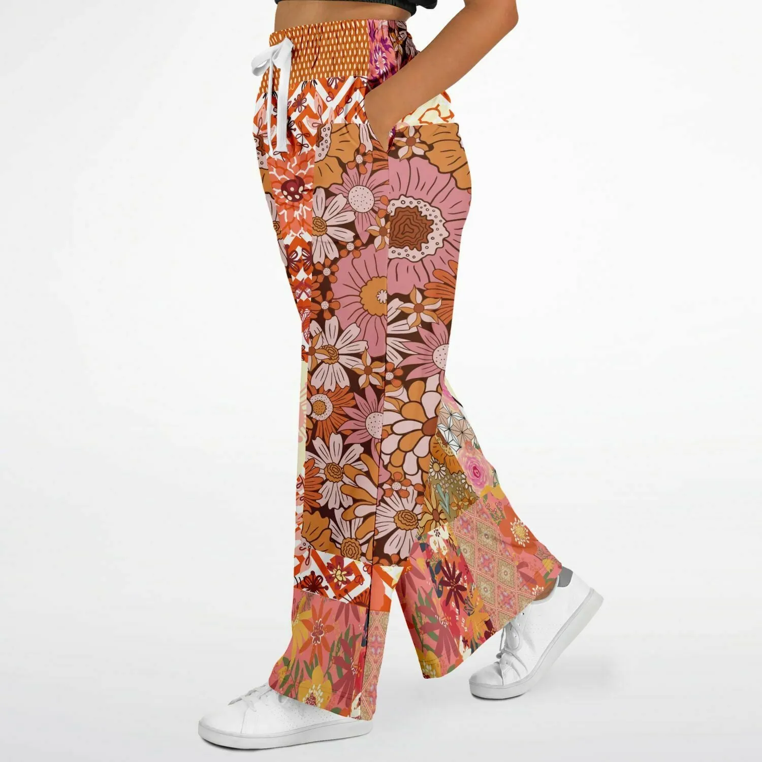 Yogananda Pink Floral Patchwork Eco-Poly Stretchy Phat Bellbottoms